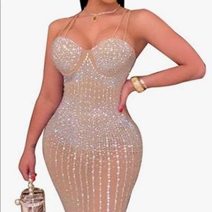 Plus size blush bedazzled corset bodycon dress